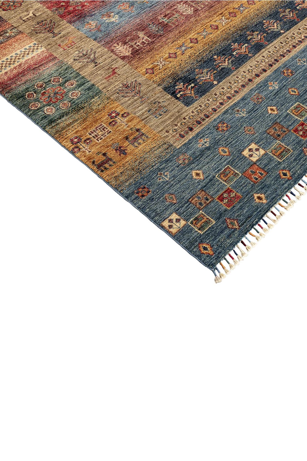 Gabbeh-Art Teppich - bunte Schmuckbänder