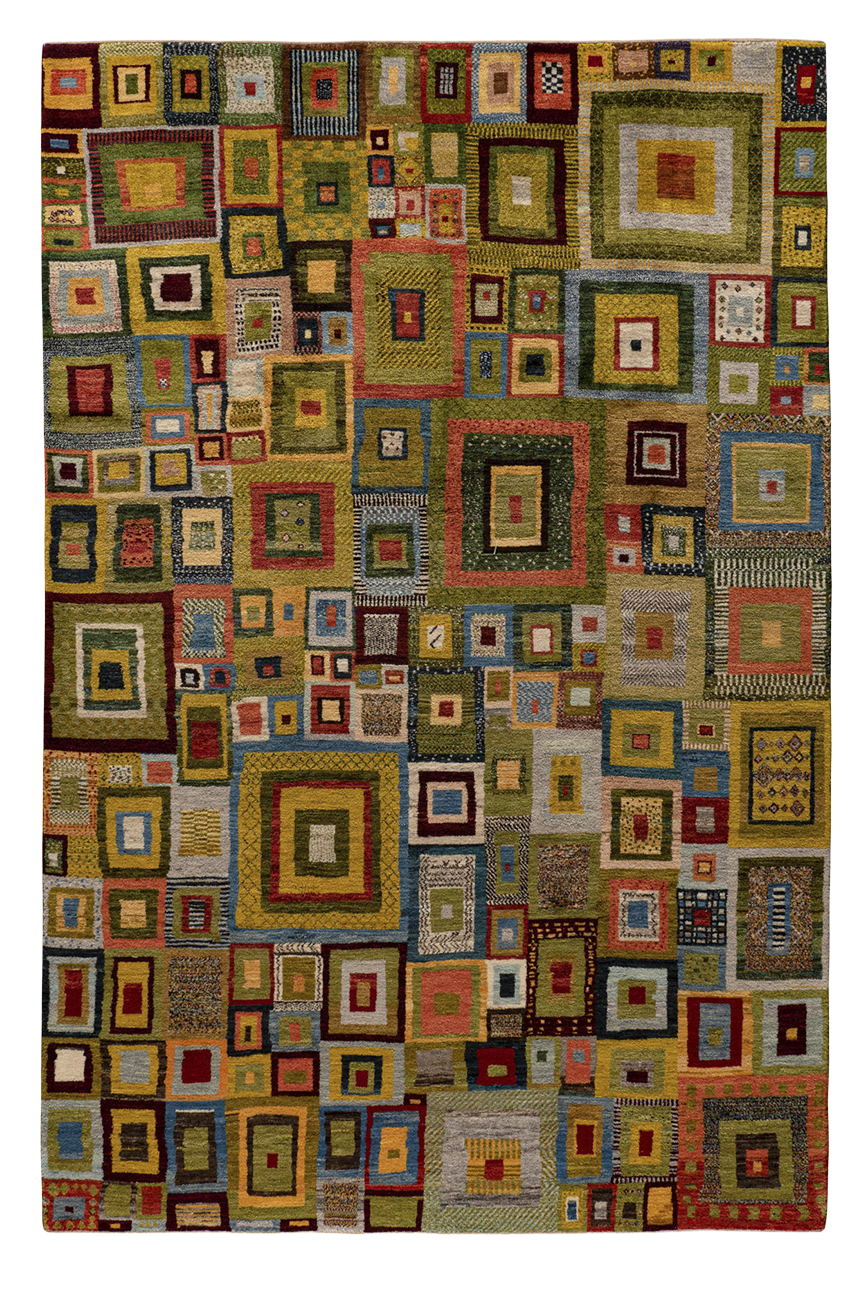 Gabbeh Teppich-Unikat - buntes Würfelspiel