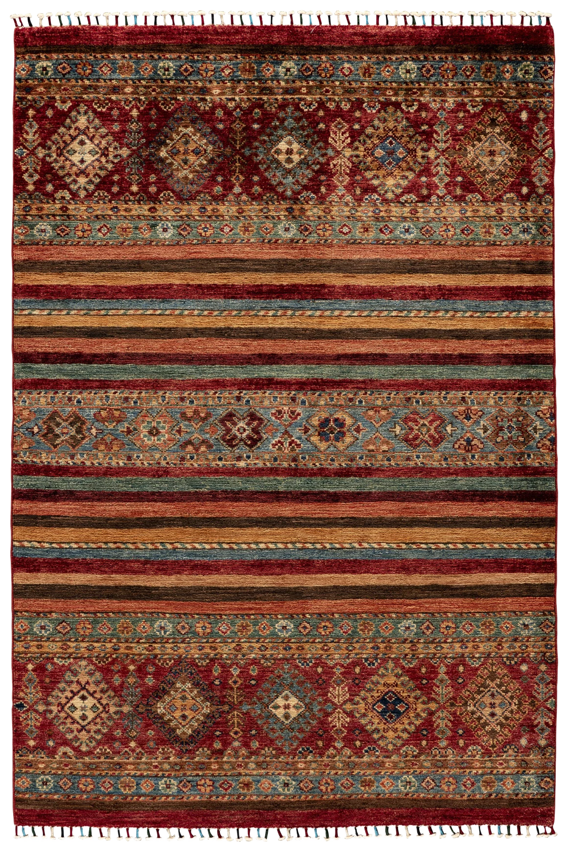 Gabbeh-Art Teppich - rote Schmuckbänder