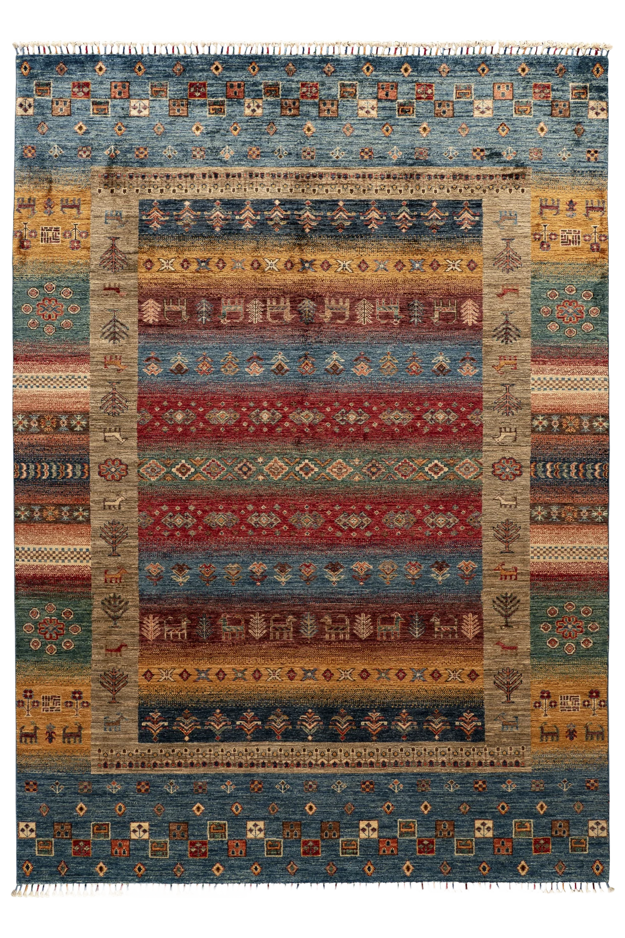 Gabbeh-Art Teppich - bunte Schmuckbänder
