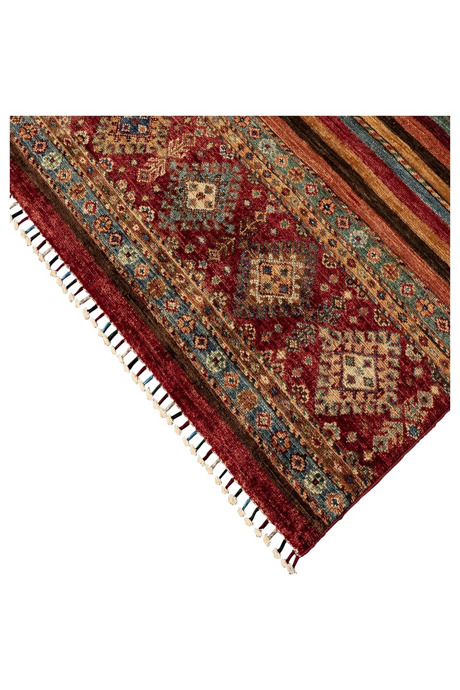 Gabbeh-Art Teppich - rote Schmuckbänder